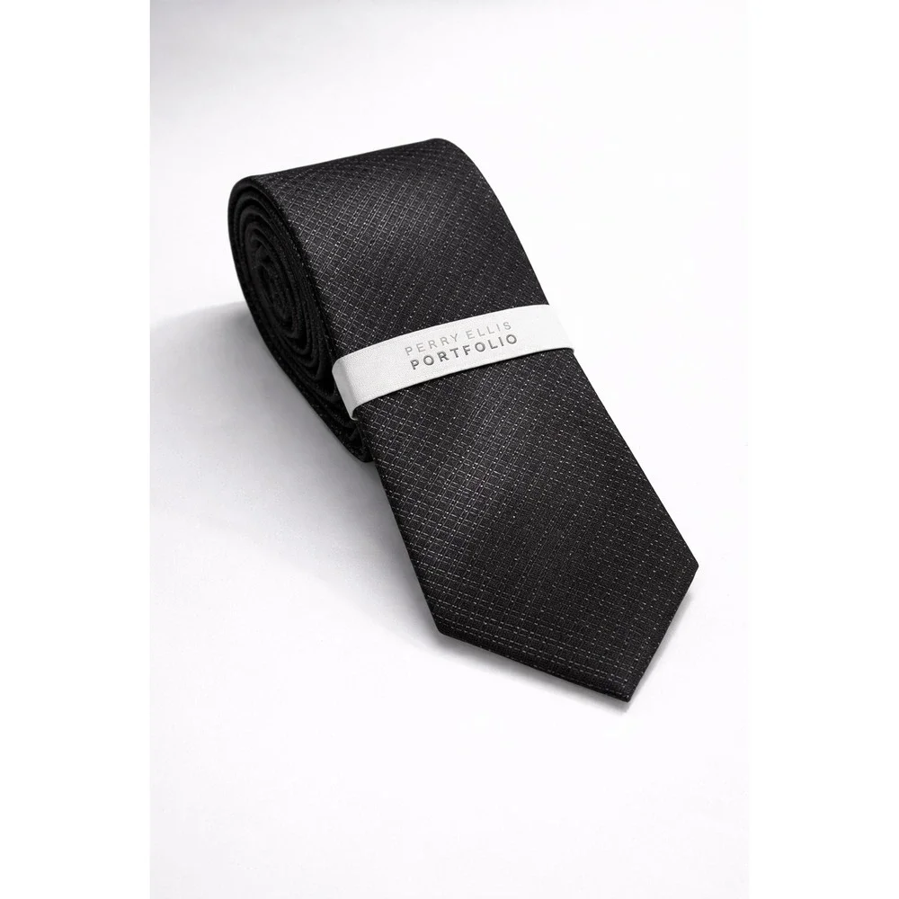 PERRY ELLIS Portfolio Men's Elegant Neck Tie Black color Micro Texture new - Picture 1 of 6